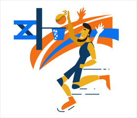 Basketball Player scoring a layup basket. flat character design. vector illustration