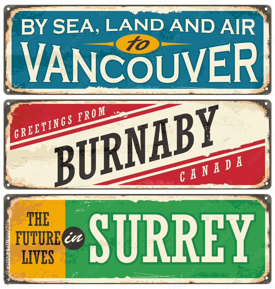 Poster Retro tin sign collection with Canada cities