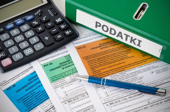 Close up of Polish income tax forms on desk