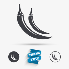 Hot chili pepper sign icon. Spicy food symbol.