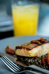 Roast Salmon Steak with Quinoa and Tomatoes