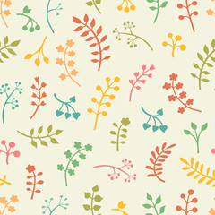 Vector floral seamless pattern with leaves and flowers. Spring o