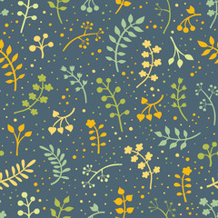 Vector floral seamless pattern with leaves and flowers. Spring o