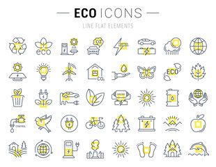 Set Vector Flat Line Icons Eco and Bio