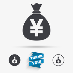 Money bag sign icon. Yen JPY currency.