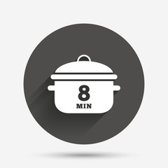 Boil 8 minutes. Cooking pan sign icon. Stew food