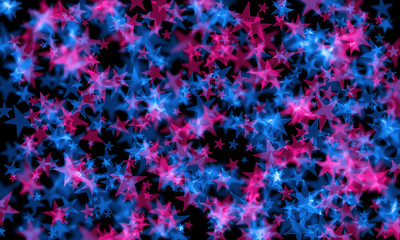 Fototapeta na wymiar Stars bokeh gradient abstract blue and pink on black background