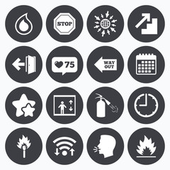 Fototapeta premium Fire safety, emergency icons. Extinguisher sign.