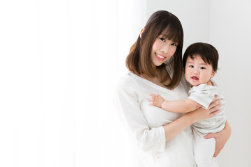 portrait of asian mother and baby