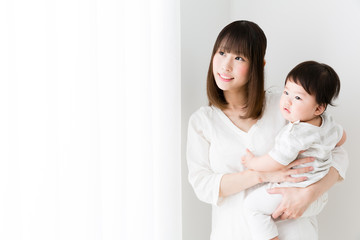 portrait of asian mother and baby