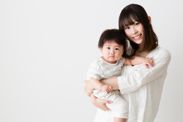 portrait of asian mother and baby