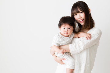 portrait of asian mother and baby
