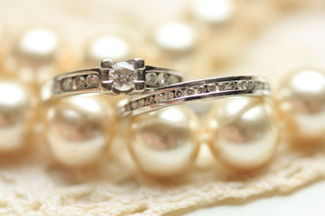 Diamond ring and pearls