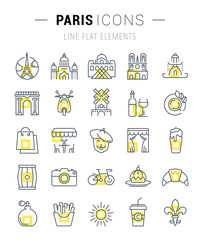 Fototapeta premium Set Vector Flat Line Icons Paris