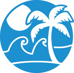 Sun sea and palm icon