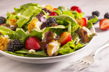 Chicken Berry Salad with Fork and Berries in the Background