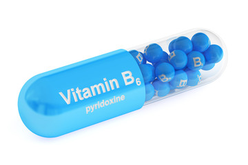 Vitamin capsule B6, 3D rendering