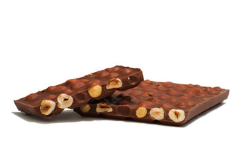 Chocolate bar with stuffing of a nut