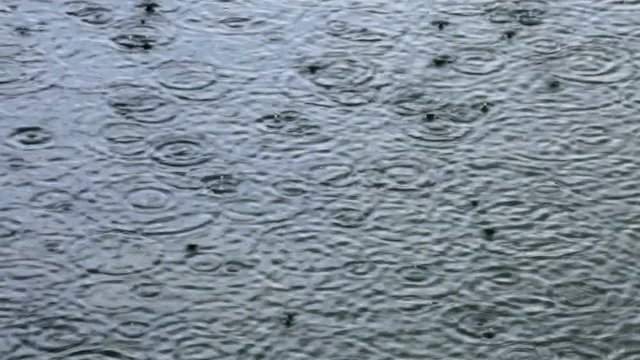 Raindrops at a water surface