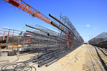 In the construction site, the welding workers at work