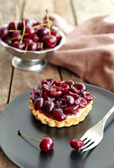 Delicious cherry cake, closeup