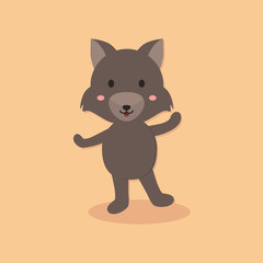 Cute wolf cartoon character vector illustration standing in orange background. 
