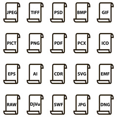 Set icons of document file formats raster and vector graphics. Vector illustration for print or website design