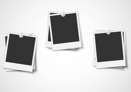 Blank piled photo frame pinned on wall Vector