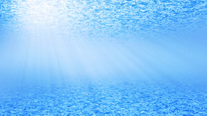 Cool blue underwater wave background with sun rays beam.
