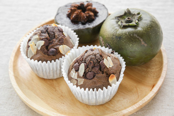 Homemade cupcakes made from Black sapote chocolate pudding fruit