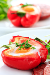 Grilled egg in the red paprika