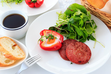 Grilled egg in the red paprika