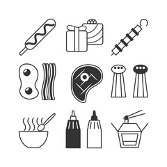 set of fast food icons in line style
