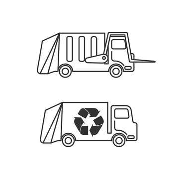set of garbage tack can icon in line style