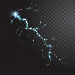 Thunderstorm realistic element with colored flashes of lightnings sparks on black half transparent background isolated vector illustration