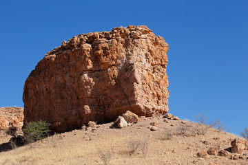 Sandstone rock formation along the dry Auob river, Kalahari Desert, Namibia.