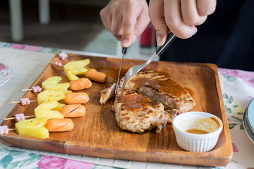 Pork steak with black pepper.