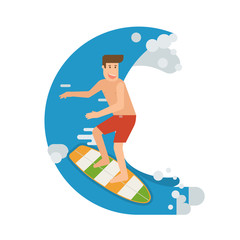 Surfer Man Riding on Wave