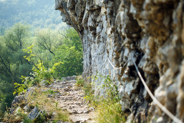 Hiking trail with safety cables