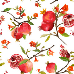Seamless Pattern. Pomegranate Tropical Background. Floral Pattern