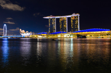 night view of Singapore downtown and marina bay