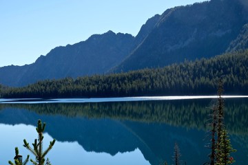 Mountain reflection in lake. Enchantment lakes basin near Levenworth and Seattle, WA. 