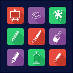 Painting Or Drawing Tools Icons Flat Design
