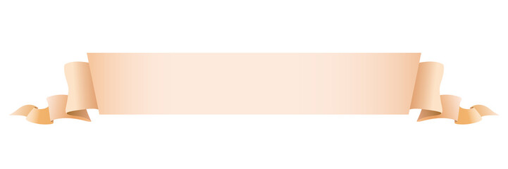 Beige, light brown straight flat length strip, tape of fabric or old paper with curly edges. Decorative retro ribbon with empty space for title writing, element on a white background for design