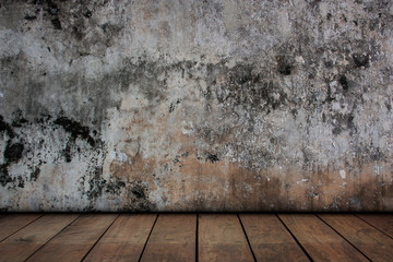 Old cement walls and old wooden floors,  Abstarct background.