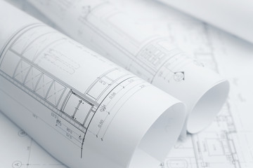 architectural drawing paper rolls of a dwelling for construction