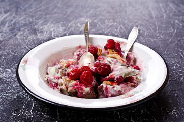 Ice cream with raspberries