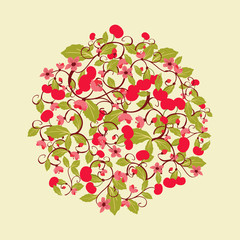 cute round pattern with Cherries and blossom.