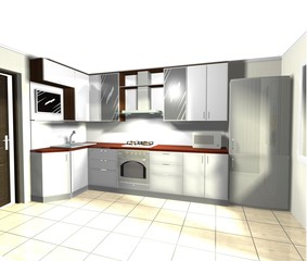 modern  white kitchen  3D rendering