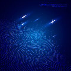 Abstract dotted glowing wave background, 3d effect. Blue colors.